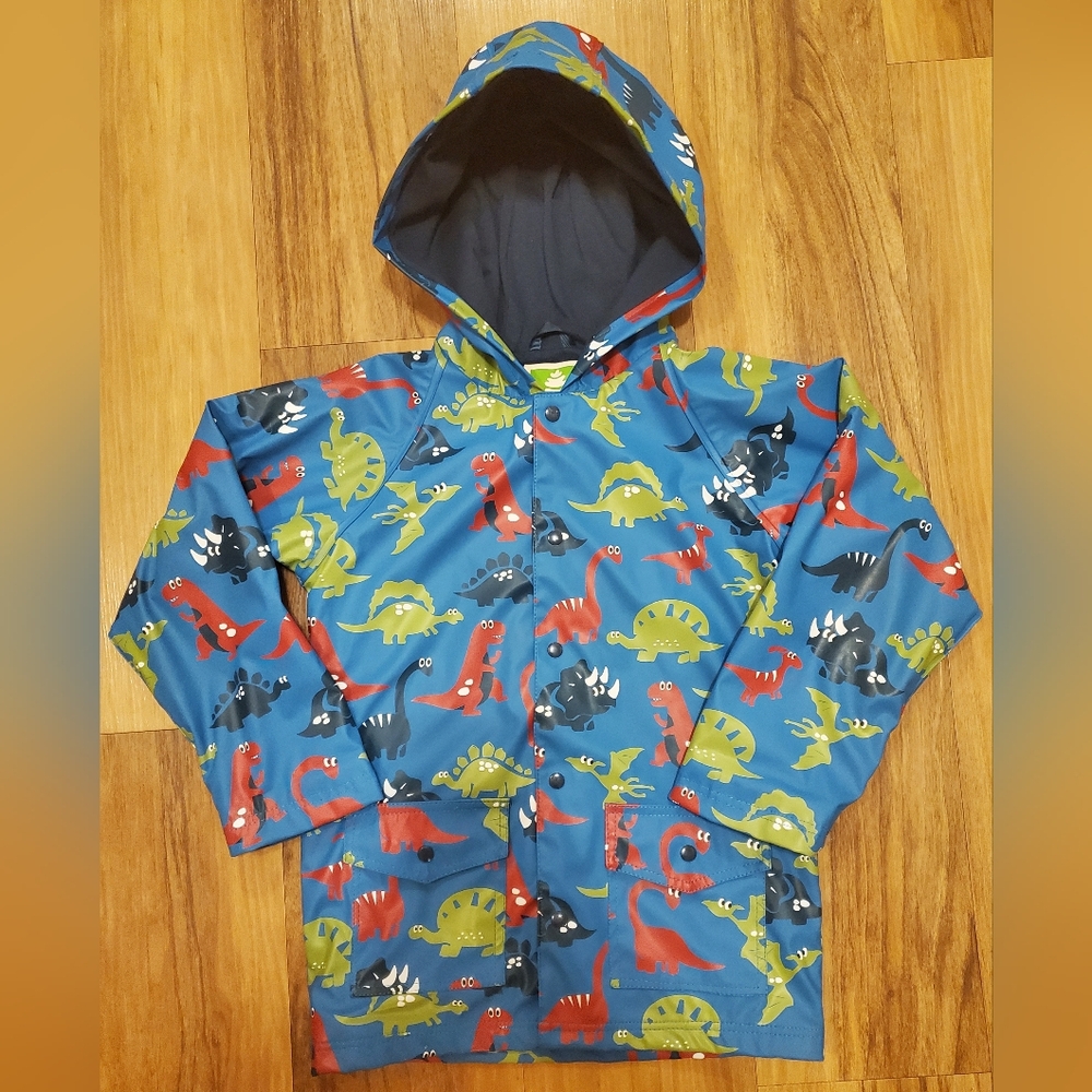 OAKI Lined Raincoat Blue Dinosaurs Size 6